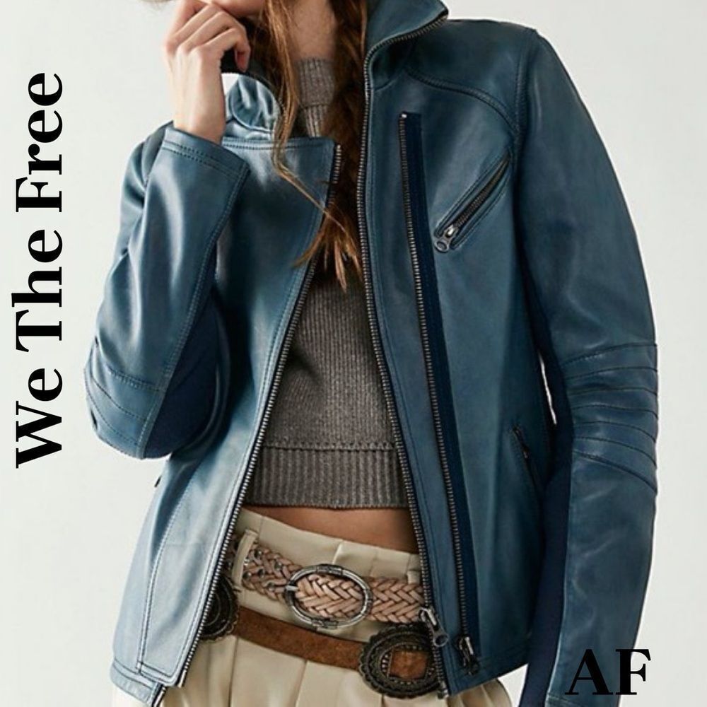 We The Free Cora Women's Teal Leather Jacket Size Small New